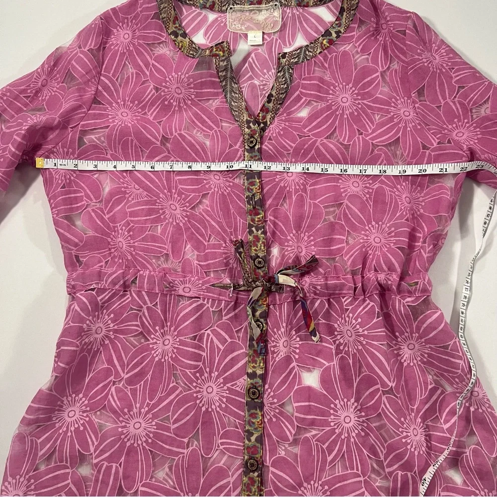 Nick & Mo Sheer Pink Floral Cover Up Tie Waist Boho Beach Large - Picture 6 of 10